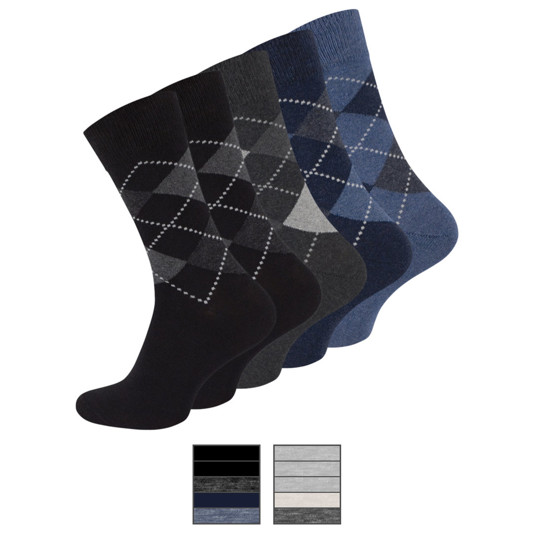 Herren Baumwoll Socken 5er Pack "Karo Classics" ohne Gummibund