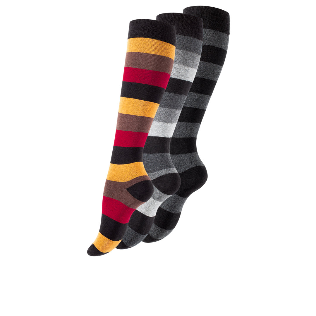 yenita® Damen Kniestrümpfe 3er Pack mit Blockringel - Baumwolle