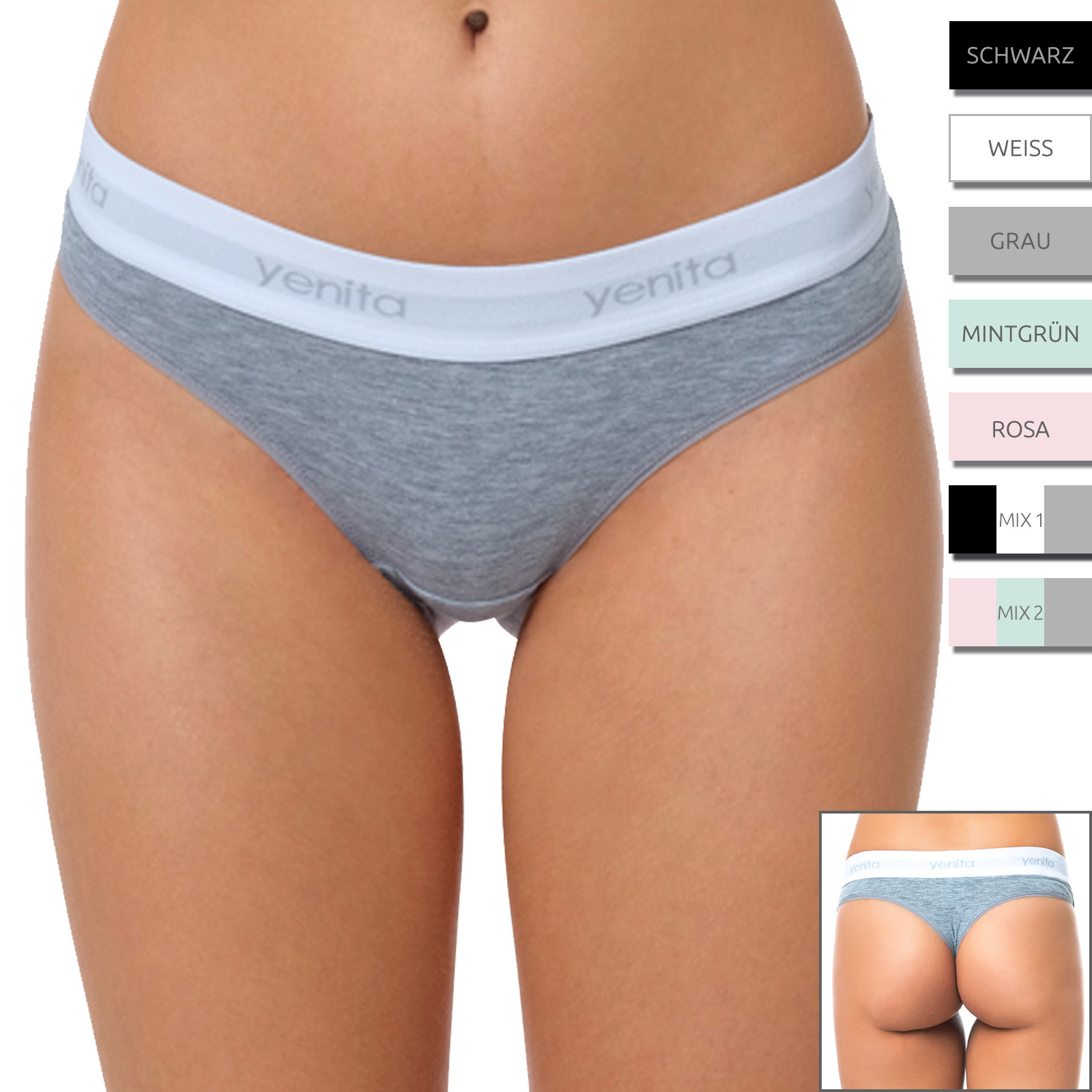 yenita® 3er Pack Damen Baumwoll Tanga "SPORT COLLECTION" - Farbe wählbar