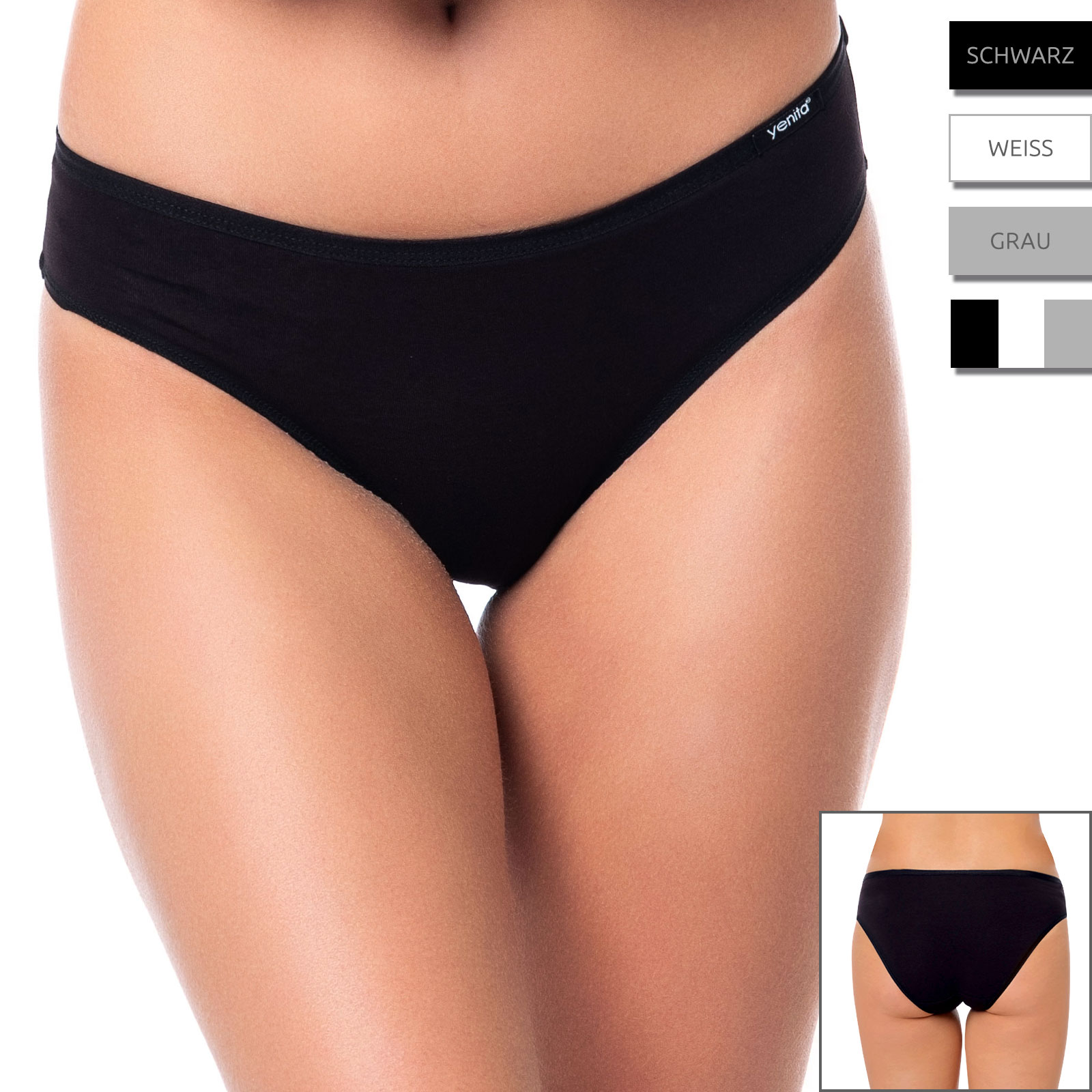 yenita® 3er Pack Damen Bikini Slip "Cotton Stretch" - Farbe wählbar
