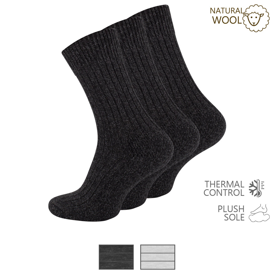 3er Pack Norwegersocken aus Wolle mit Plüschsohle - Farbe wählbar