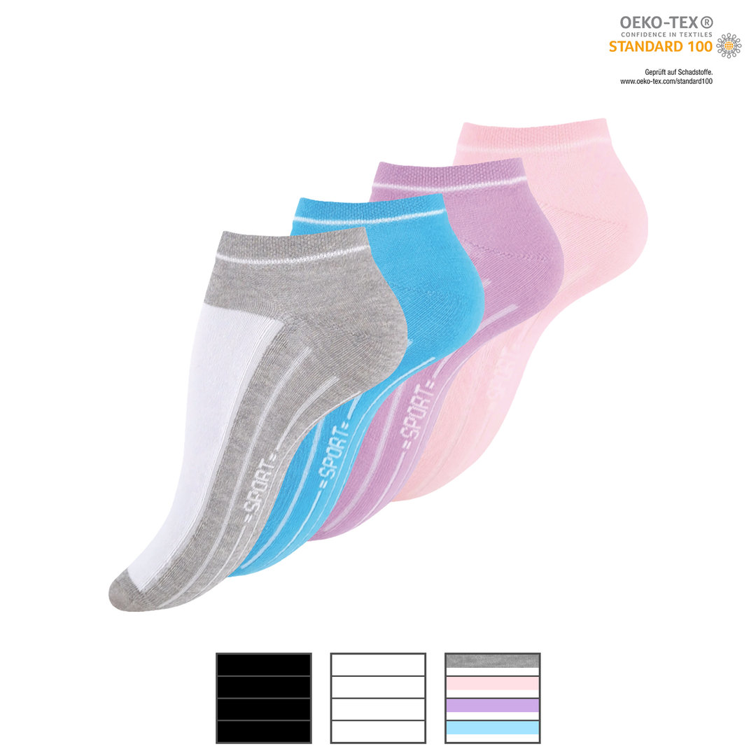 Damen Sneaker Socken 4er Pack - mit Rippsohle - Farbe wählbar