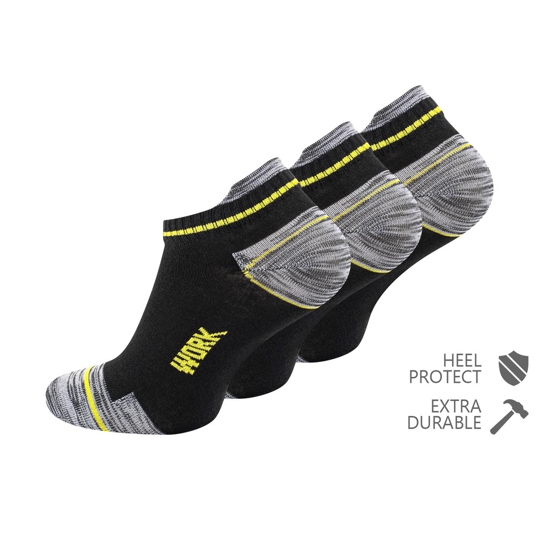 3er Pack Herren Sneaker Socken WORK mit Fersenlasche in schwarz