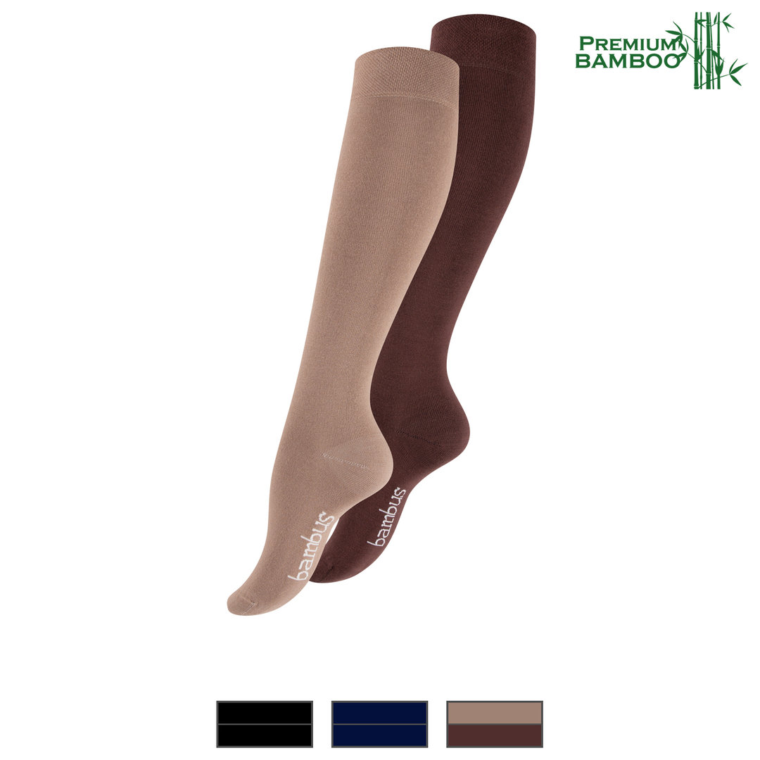 Damen 2er Pack BAMBUS Kniestrümpfe mit handgekettelter Spitze