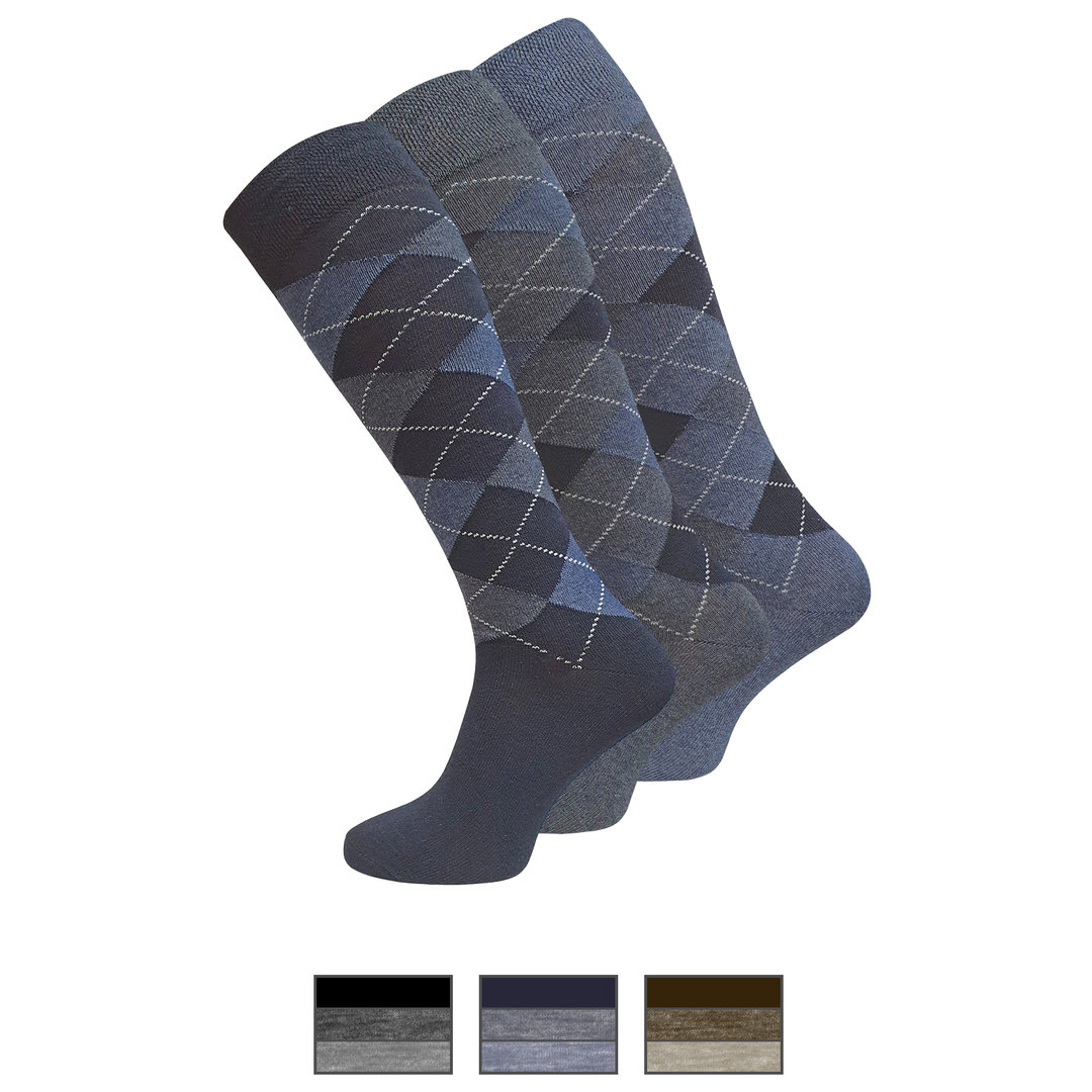 3er Pack Herren Baumwoll Kniestrümpfe ohne Gummibund - Farbe wählbar