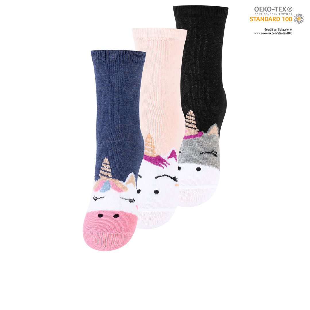3er Pack Kinder Baumwoll Socken mit Einhorn-Motiven