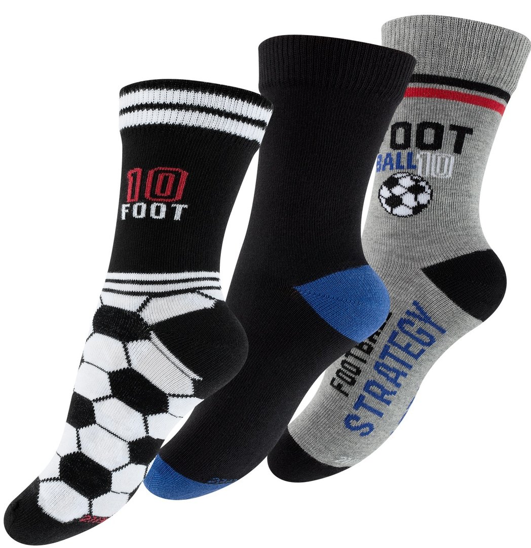 3er Pack Kinder Baumwoll Socken mit Fußball-Motiven