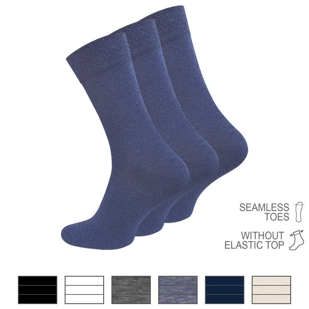 Unisex Diabetiker 3er Pack Baumwoll Socken ohne Gummibund - Farbe wählbar