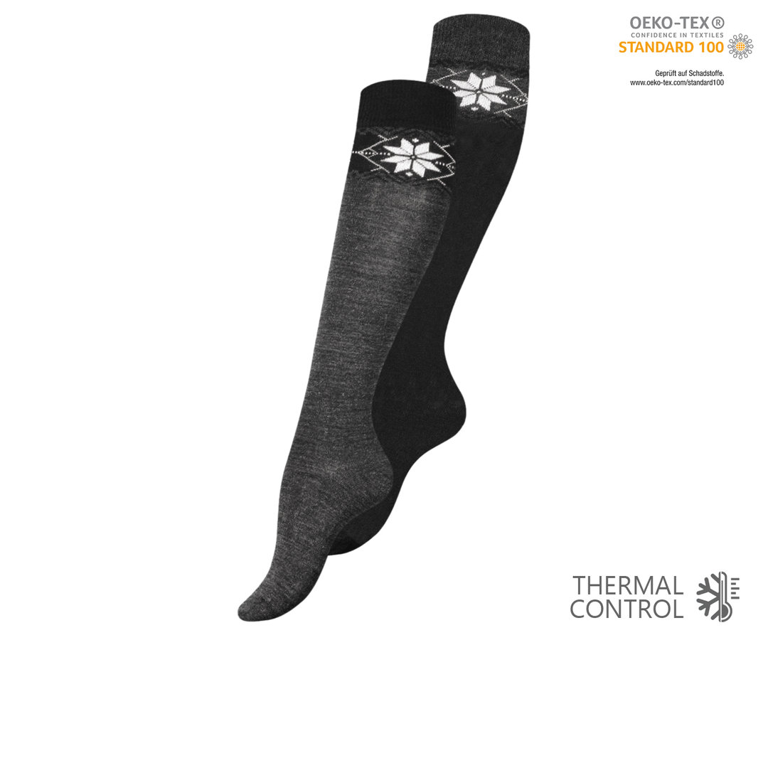 yenita® Damen Winter Kniestrümpfe 2er Pack mit Eiskristallmuster