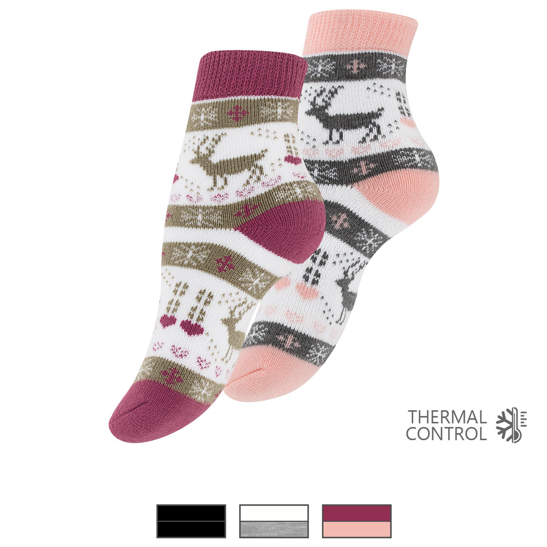 yenita® 2er Pack Damen THERMO Socken mit Rentier-Motiv