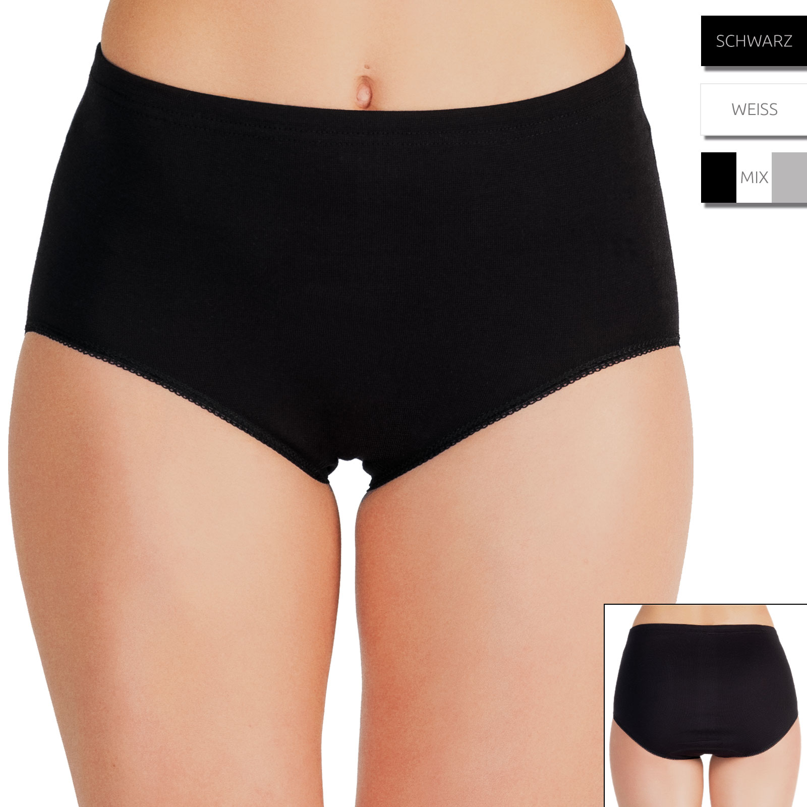 yenita® 3er Pack Damen Taillenslips mit Tunnelbund - Farbe wählbar